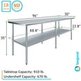 thumbnail image 3 of AmGood 30 in. x 96 in. Stainless Steel Table | Metal Utility Kitchen Prep Work Table | NSF, 3 of 9
