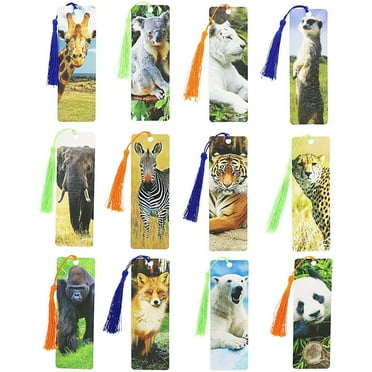 72 Pack Wildlife Animal Bookmarks with Tassels for Kids School Supplies, Book Fairs (6 x 2 In)