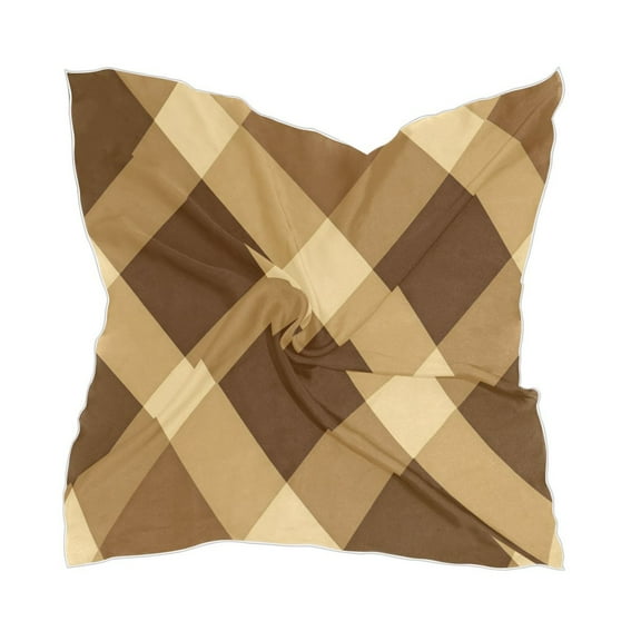 Brown and Tan Check Women's Fashion Soft Scarf Square Satin Head Scarf Neck Scarf Head Hair Wraps