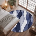 thumbnail image 2 of 3.3Ft Round Rug, Navy Blue Non-Skid Rubber Backing Large Area Rugs - Living Room Bedroom Home Office, Modern Moire Abstract Ripple Geometric Indoor Floor Mat Carpets Washable Rug, 2 of 6