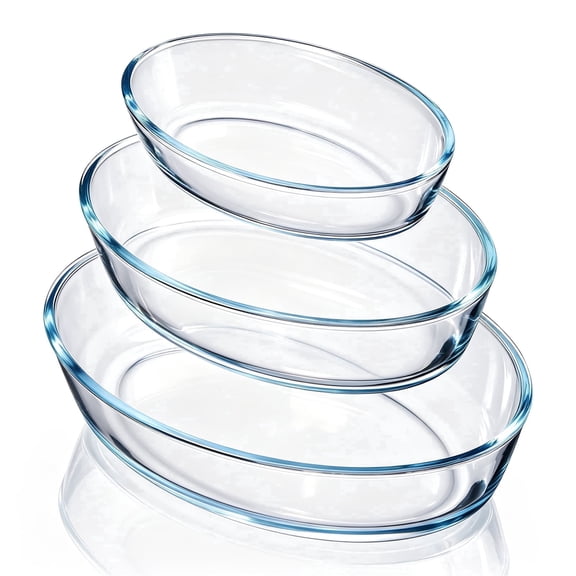 Vesteel 3-Piece Glass Baking Dish Set, Oval Baking Tray for Oven, Non-Stick Glass Bakeware Set Kitchen Casserole Dishes for Prepping and Baking, Heat-Resistant & Oven Freezer Dishwasher Safe