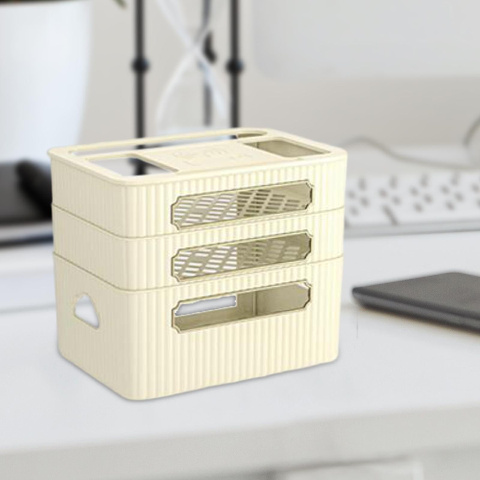 Fiocias Router Storage Box Cable Management Box Space Saving Wire Cable Storage Case for Beige 3 Tier