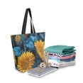 thumbnail image 2 of Open Top Canvas Tote Bag with Zipper Reusable Shopping Bag 13.5x15" Roomy Carryall Blue Leaves and Sunflowers, 2 of 9