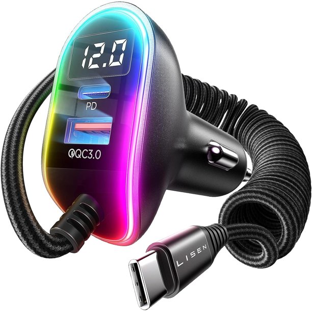 Cargador de coche LISEN USB C 96 W Super Fast PD & QC3.0 con cable