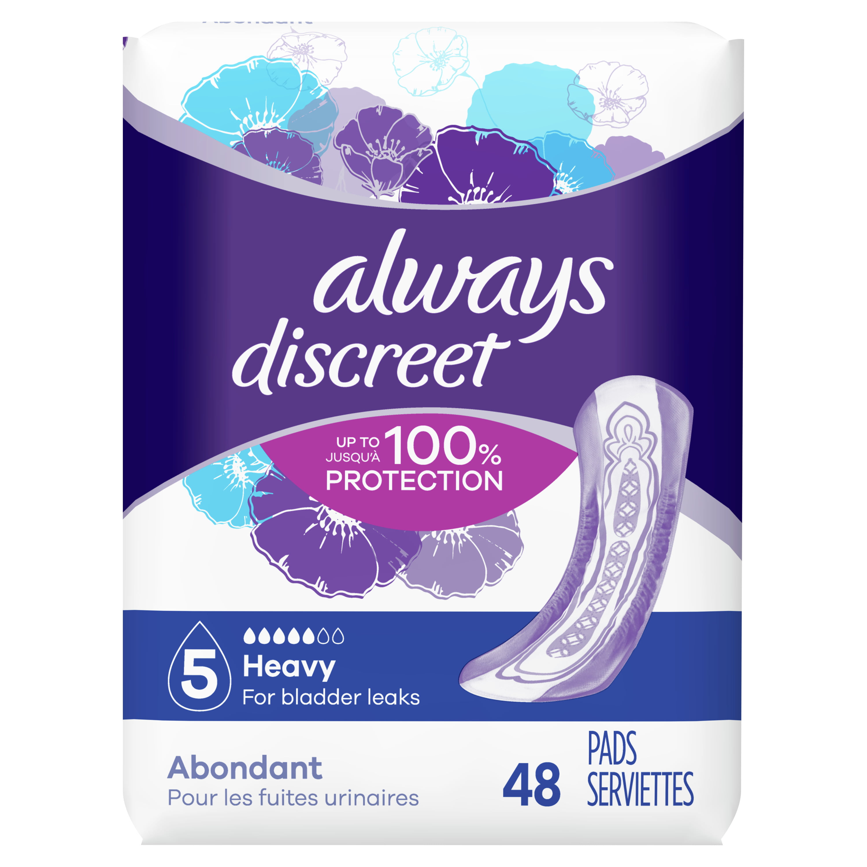 Always Discreet Incontinence Pads for Women, Heavy Absorbency ...