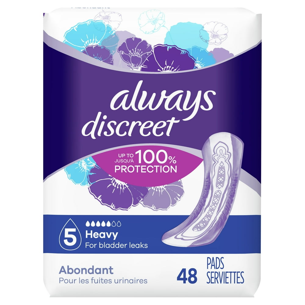 Always Discreet Incontinence Pads for Women, Heavy Absorb, 48 Ct
