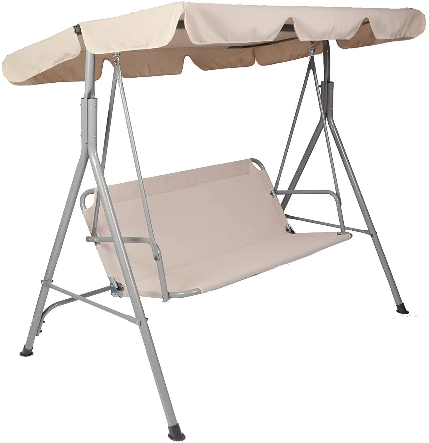 3Person Outdoor Swing With Canopy, Seizeen Allweather Steel Swing Chair with Stand High