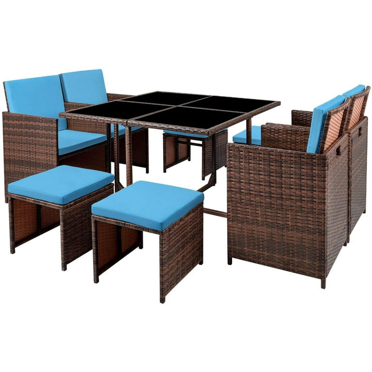 9 piece outdoor setting with glass table sales