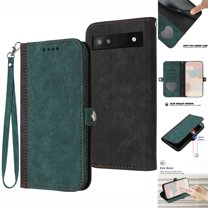 ELEHOLD for Google Pixel 6A Wallet Case with Detachable Wrist Strap Handbag, Luxury PU Leather Flip Soft TPU Built-in Magnetic Card Slots Kickstand Function Shockproof Protective Cover Case,Darkgreen