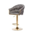 thumbnail image 2 of Woven Counter Height Bar Stools with Back and Armrest, Polyester Fabric Upholstered Barstools with Adjustable Height, Kitchen Bar Dining Chair with Plywood Frame and Golden Metal Legs, Gray, 2 of 7