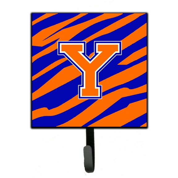 Letter Y Initial Tiger Stripe - Blue Orange Leash or Key Holder
