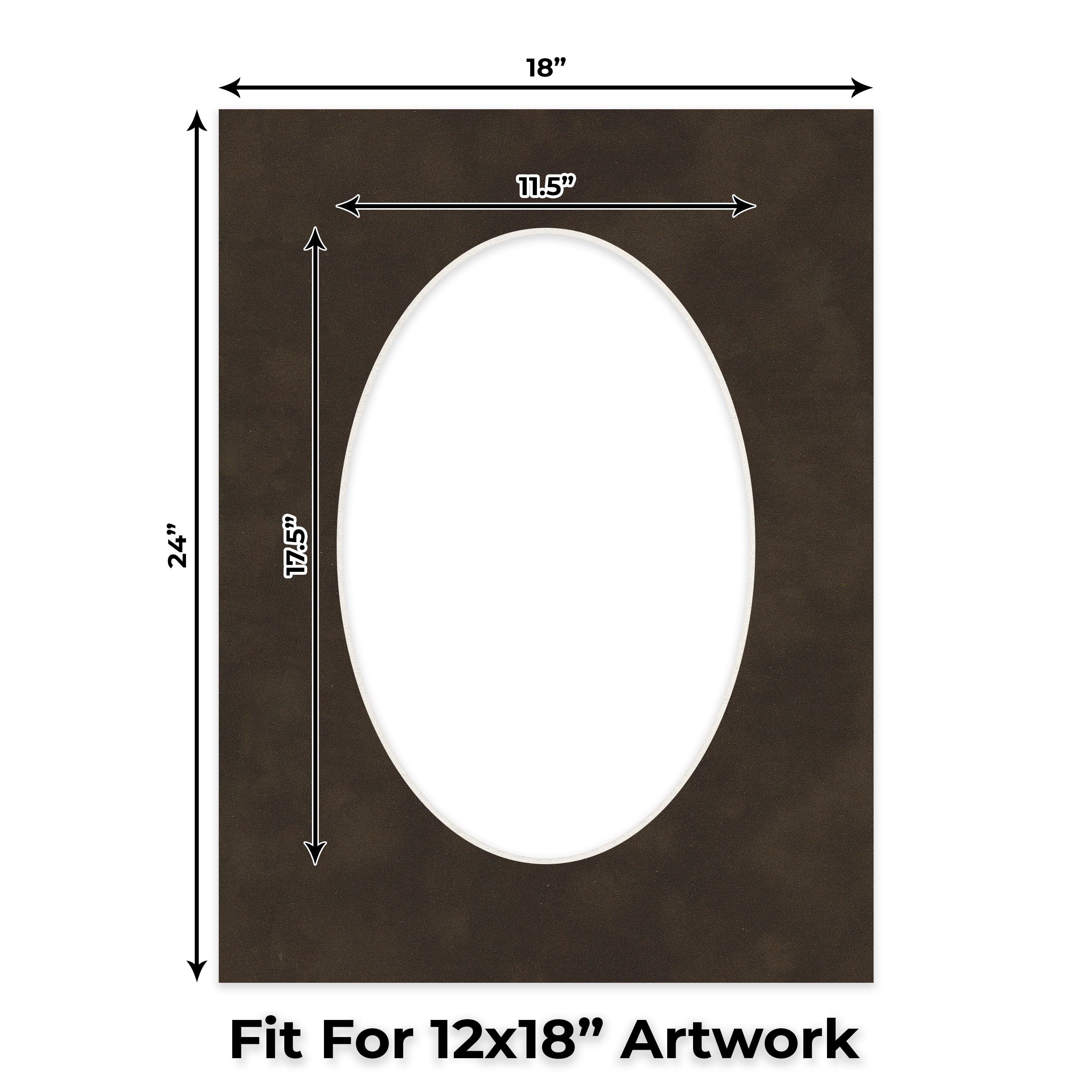 Brown Suede Picture Frame Mat for 18x24 Frames - Oval Opening for 12x18 Photos - 50 Mats