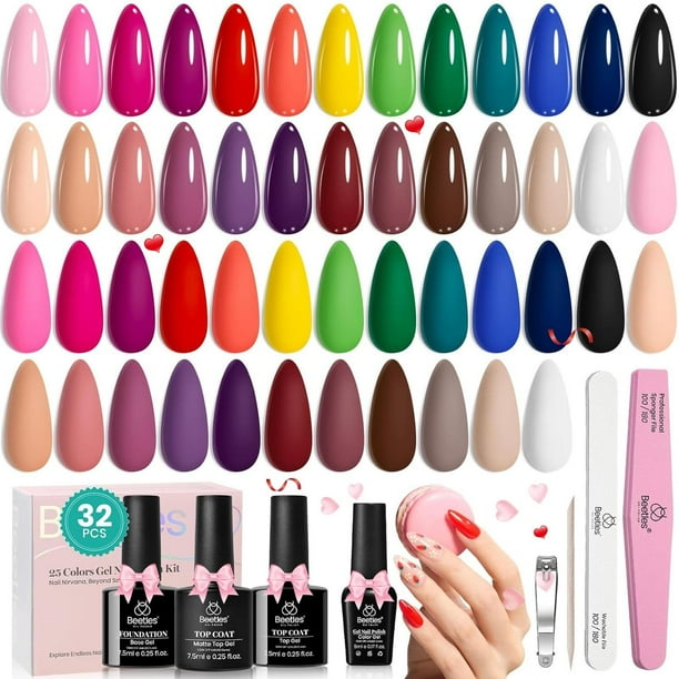 Set de Esmalte de Uñas en Gel Beetles 25 Tonos Nude Azul Rosa Rojo con Kit de Manicura para Mujer