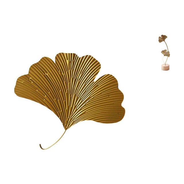 Escultura de ginkgo, adorno de hoja de hierro forjado, estatua de hoja de metal, figura artística de hoja con base, adecuada para sala de estar, dormi