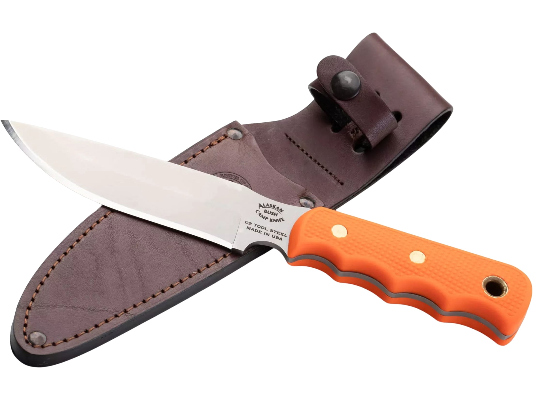 Knives of Alaska Bush Camp Fixed Blade Knife 6" Drop Point D2 Bead Blasted Blade SureGrip Handle Orange