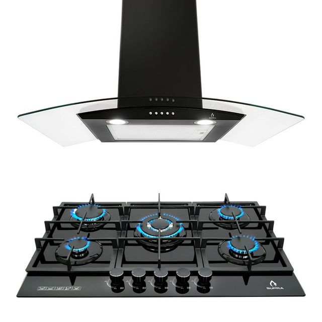 Combo SASSARI SUPRA Parrilla Piacere Glass 76 y Campana Cc-76-Black C7-34-CC