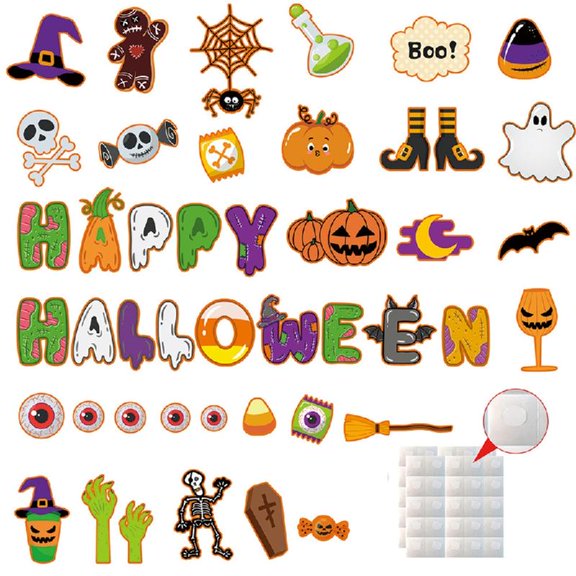 Zeiwohndc 45Pcs Halloween Home Window Dressing Decals Reusable Haunted House Decoration