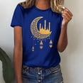 thumbnail image 2 of Penkiiy Happy Ramadan Tops Blouse for Women Women's Graphic Tees Moon Print Short Sleeve Round Neck T Shirts Tops XL Blue, 2 of 6