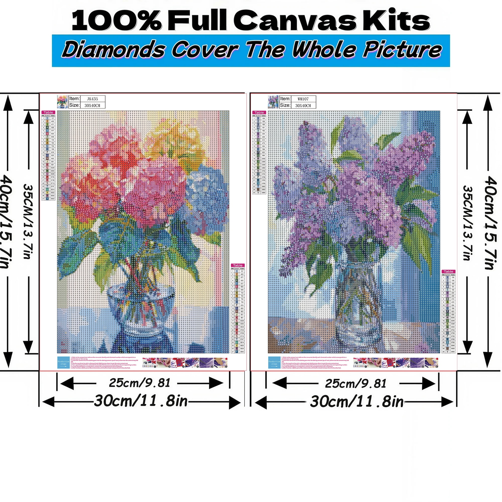 Mosaflare Diamond Art Painting Kits,2-Pack Purple Flower Art Craft Kits,Full Round Drill,Home Wall and Relaxing 12"×16"