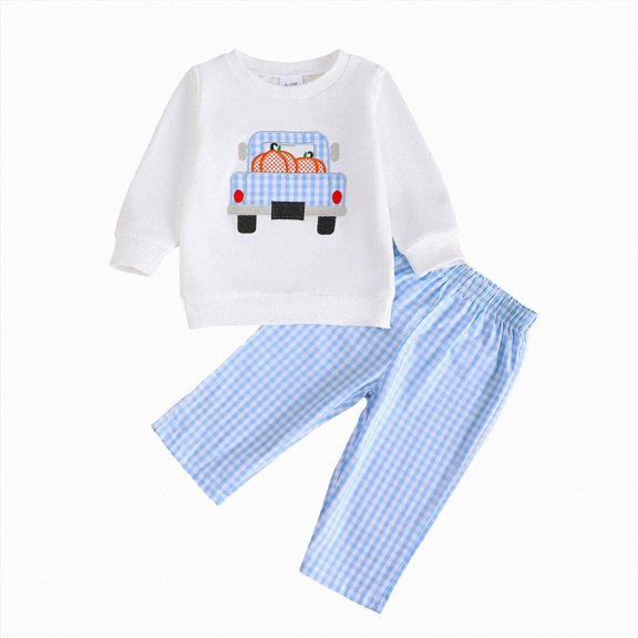 NOLDARES Little Boy Winter Outfits Pants Sets Long Sleeve Embroidery Panel Sweatshirt Elastic Pants 2PCS(T238-White)