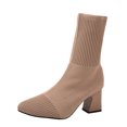 thumbnail image 1 of WEAIXIMIUNG Knee-High Boots Versatile Short Boots Pointed Toe Thick Heels High Heels Knitted Elastic Socks Boots Flying Weaving Boots Female Ankle Boots, 1 of 9