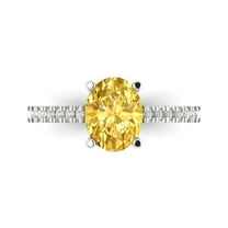 2.21 ctw Solitaire with Zirconia Diamond Accents Anniversary Ring for Women | Oval Cut Simulated Yellow Diamond | Hyperallergenic Solid 18K White Gold