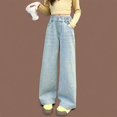 thumbnail image 5 of EnJoCho Teen Girls Cargo Jeans Wide Leg Washed Distressed Baggy Elastic Waist Vintage Denim Trousers Trendy Bottoms For Kids Back-to-School Casual Streetwear Wear, 5 of 9
