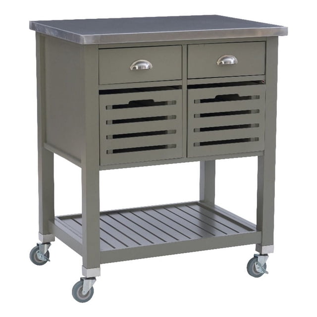 Riverbay Furniture Transitional Wood Kitchen Cart in Warm Gray