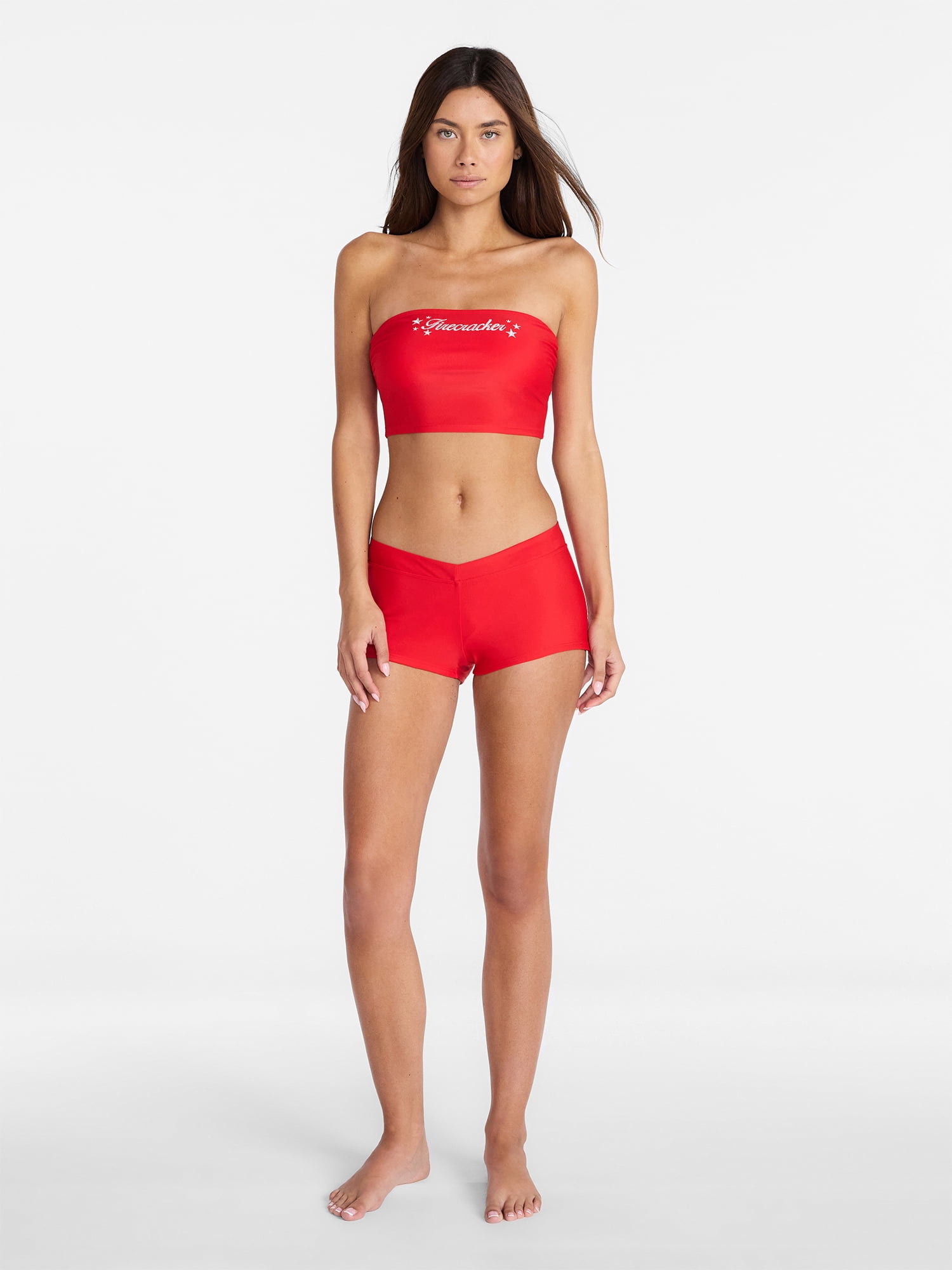 No Boundaries Solid Red Swim Shorts, Women's XXS-XXL