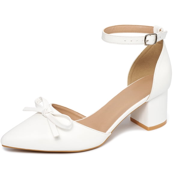 Ecetana Women's Pumps Pointed-Toe chunky Heel Shoes with Bow Elegant Ankle Strap Dress Shoes for Wedding Party Office