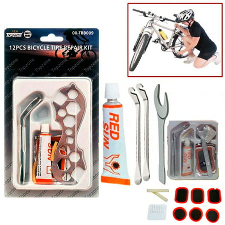Topzone 12pc Bike Tire Repair Kit Bicycle Cycle Tube Puncture Patch Levers Spanner