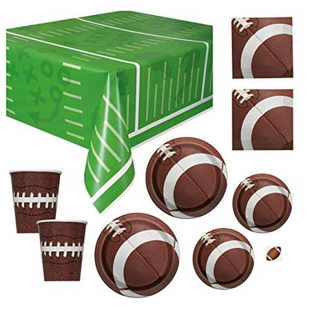 Football Deluxe Party Supplies Pack - Serves 16 - Dinner and Dessert Plates, Cups, Napkins and Tablecloth for Game Day or (Best Dinner Party Table Games)