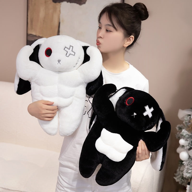 Rabbit Plush Pillow，Black Bunny Stuffed Animal Plushie Pillow Toys Home Decoration 15.7in