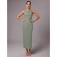 thumbnail image 3 of Mint Green Womens Elegant Asymmetric One-Shoulder Sleeveless Sheath Midi Dress, 3 of 6