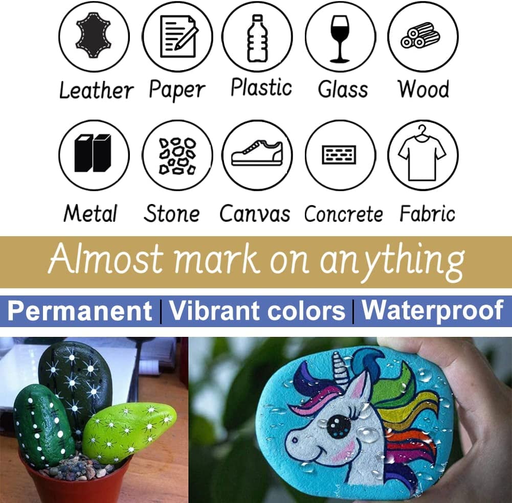 Paint Marker Pens - 48 Colors Permanent Oil Based Paint Markers, Medium Tip, Quick Dry and Waterproof Assorted Color Marker for Metal, Wood, Plastic, Rock Painting, Stone, Canvas, Glass, Ceramics