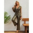 thumbnail image 7 of Elegant Metallic Long Sleeve V-Neck Bodycon Jumpsuit with Lace & Sequin Details – Formal Evening Party Pantsuit, 7 of 7