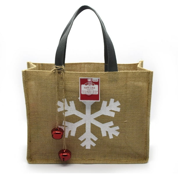Holiday Time Snowflake Burlap Christmas Tote Bag