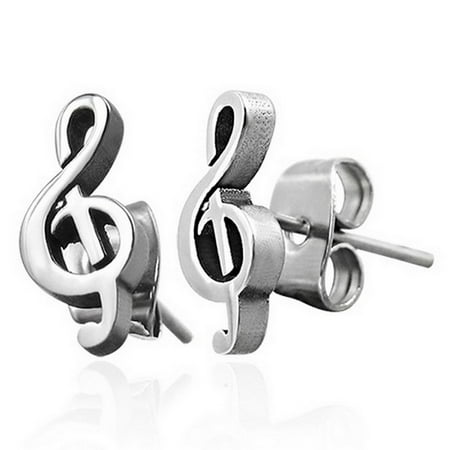 Musical Note Earrings - Stainless Steel Silver-Tone Classic Music Musical Clef Note Small Stud Earrings