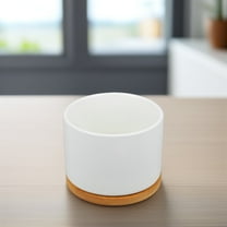 Niceauty White Ceramic Succulent Plant Pot Bamboo Accent Durable Flowerpot for Home Use