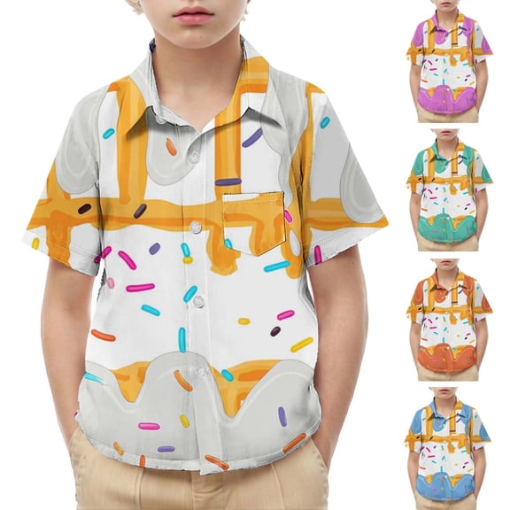 VBTAPA Ice Cream Button Down Shirts for Kid Boys Summer Tops Novelty Hawaiian Beach Shirts Short Sleeve Casual Aloha Shirt Green 2-3 years