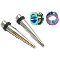 Pair Surgical Steel Tapers and Rainbow Screw Tunnels Ear Stretching Kit Gauges - size=7/16" 11mm