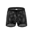 thumbnail image 2 of Men's Hollow See Through Shorts Drawstring Loose Lounge Pants Swim Shorts Cover Up Boxer Trunks, 2 of 5