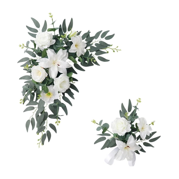 2 piezas de flores artificiales para arco de boda, guirnalda floral de seda. Blanco