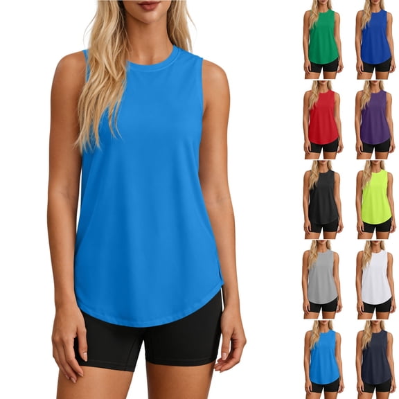 hoksml Women's Loose Fit Sleeveless Athletic Tank Top with Curved Hem Workout Shirt for Running Yoga Casual