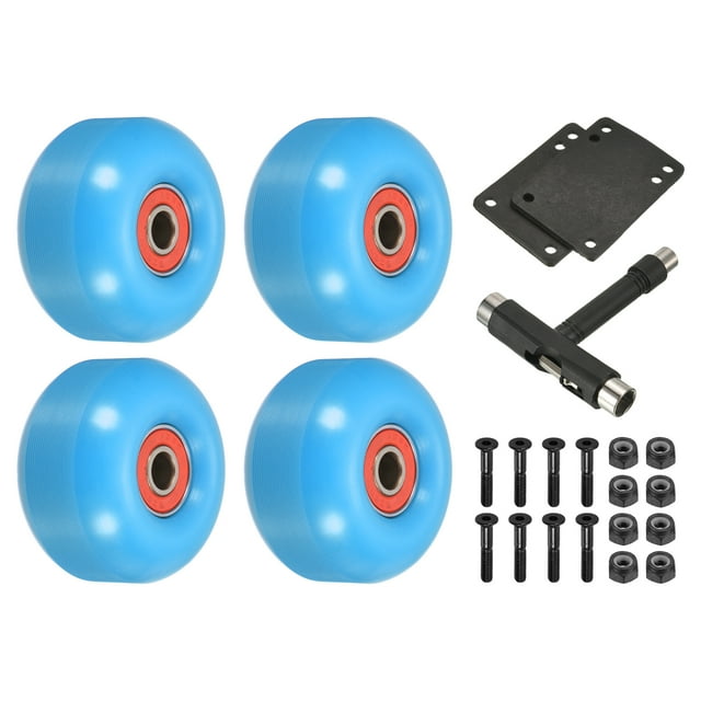 Unique Bargains Roues de Planche à Roulettes 52 mm et Ensemble de Roulements, Roues de Rue pour Planches à Roulettes, Roue Cruiser 95A, Bleu Rouge, Lot de 4