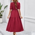 thumbnail image 5 of Pisexur Robe à Manches Courtes Col en V Cheville Mode Femme Robe Fendue Couleur Unie, 5 of 5