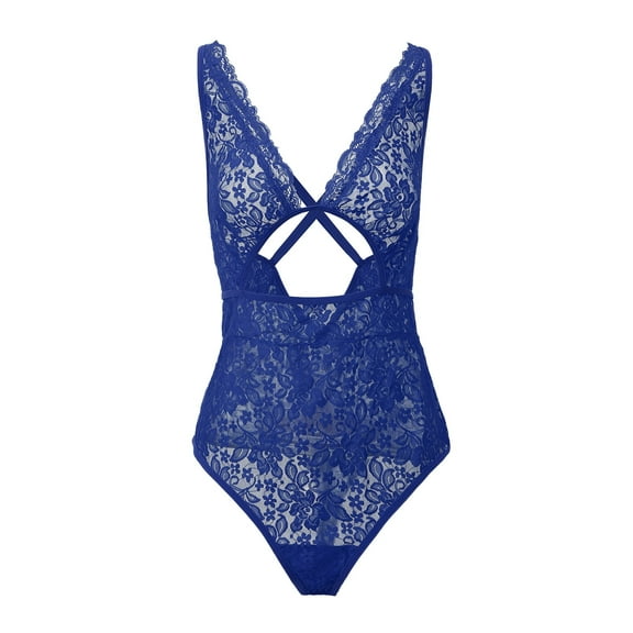 Plus Size Lingerie For Women Sheer Lace Deep V Neck Bodysuit One Piece Babydoll Body Suit