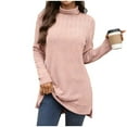 thumbnail image 3 of Zedker Women's Tunic Tops Long Sleeve Mock Turtle Neck T Shirt Loose Fit Dressy Casual Textured Pullover Shirts with Side Split Pink XL, 3 of 9