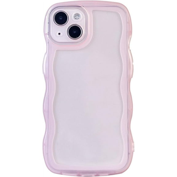 MYKOMI Compatible with iPhone 15 Clear Case,Cute Solid Color Curly Wave Frame Transparent Soft Silicone Anti-Scratch Shockproof Protective Slim Case for Women Girls