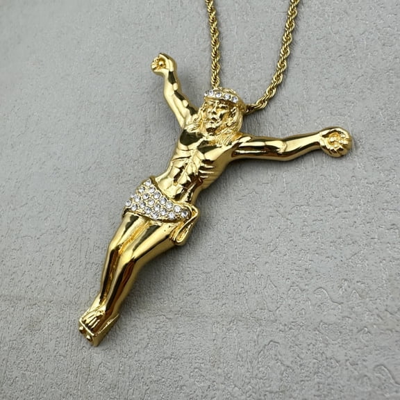 Religious Jesus Cross Necklace with rhinestone for Men Fashion 14K Yellow Gold Cross Pendent Jewelry Gifts for Men Pendant